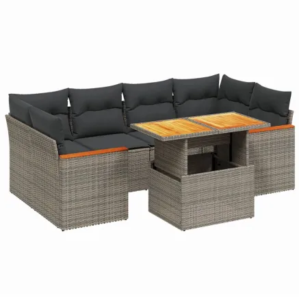 Salon de jardin avec coussins 7 pcs gris résine tressée 2
