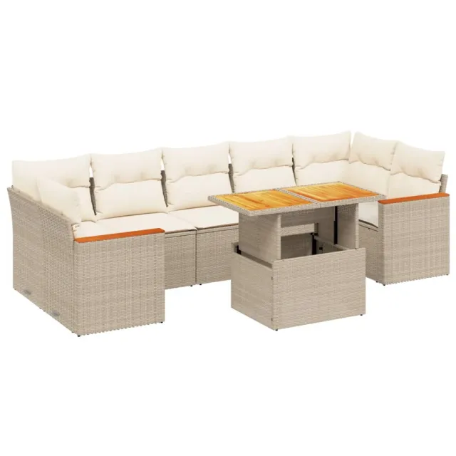 Salon de jardin avec coussins 8 pcs beige résine tressée
