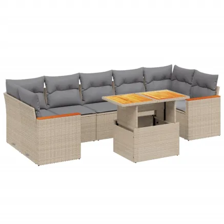 Salon de jardin avec coussins 8 pcs beige résine tressée 2