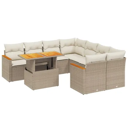Salon de jardin avec coussins 9 pcs beige résine tressée 2