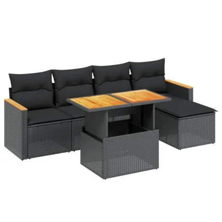 Salon de jardin 6 pcs avec coussins noir résine tressée 2