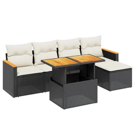 Salon de jardin 6 pcs avec coussins noir résine tressée 2