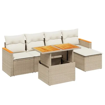 Salon de jardin avec coussins 6 pcs beige résine tressée 2