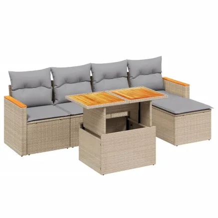 Salon de jardin avec coussins 6 pcs beige résine tressée 2