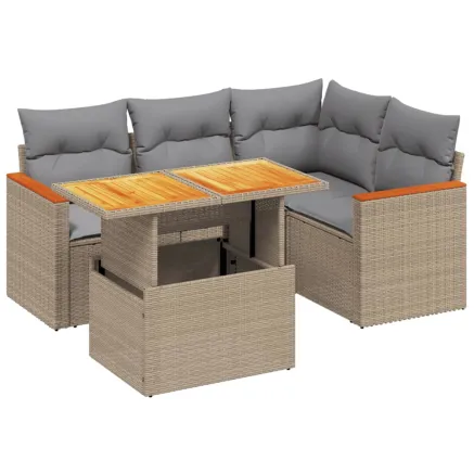 Salon de jardin avec coussins 5 pcs beige résine tressée 2