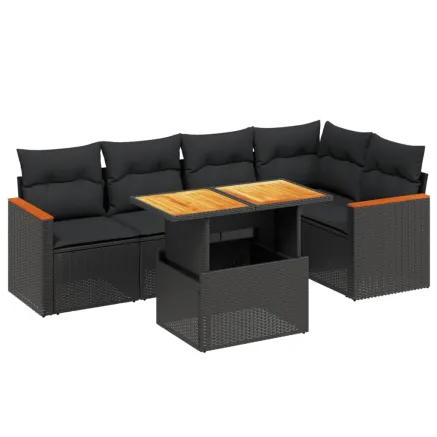 Salon de jardin 6 pcs avec coussins noir résine tressée 2