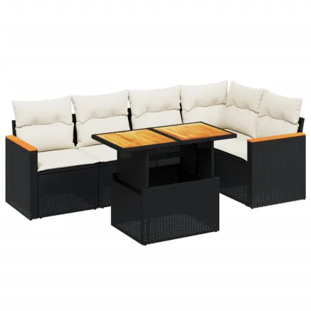 Salon de jardin 6 pcs avec coussins noir résine tressée 2