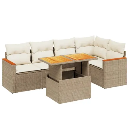 Salon de jardin avec coussins 6 pcs beige résine tressée 2