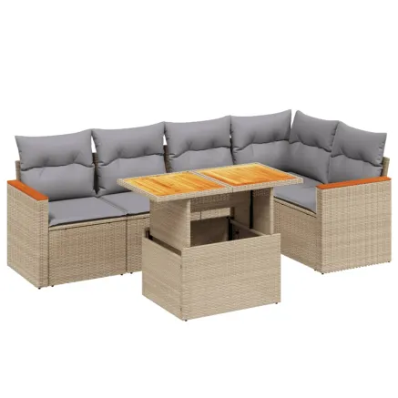 Salon de jardin avec coussins 6 pcs beige résine tressée 2