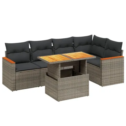 Salon de jardin 6 pcs avec coussins gris résine tressée 2