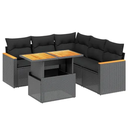 Salon de jardin 6 pcs avec coussins noir résine tressée 2