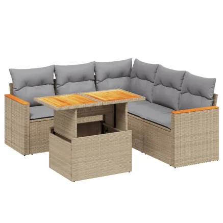 Salon de jardin avec coussins 6 pcs beige résine tressée 2