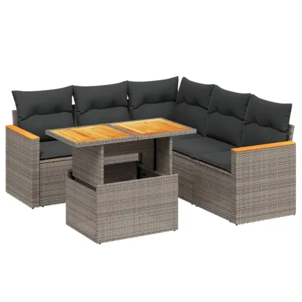 Salon de jardin 6 pcs avec coussins gris résine tressée 2