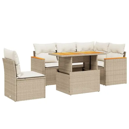 Salon de jardin avec coussins 6 pcs beige résine tressée 2
