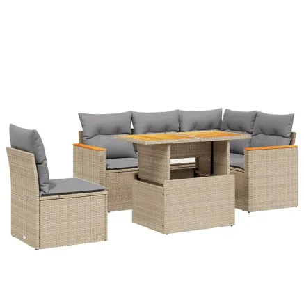 Salon de jardin avec coussins 6 pcs beige résine tressée 2