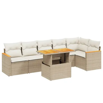 Salon de jardin avec coussins 7 pcs beige résine tressée 2