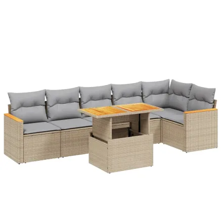 Salon de jardin avec coussins 7 pcs beige résine tressée 2