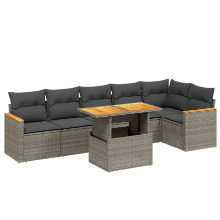 Salon de jardin avec coussins 7 pcs gris résine tressée 2