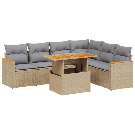 Salon de jardin avec coussins 7 pcs beige résine tressée 2