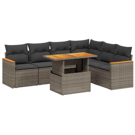 Salon de jardin avec coussins 7 pcs gris résine tressée 2