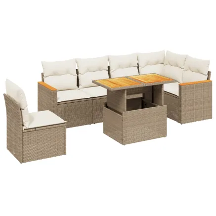 Salon de jardin avec coussins 7 pcs beige résine tressée 2