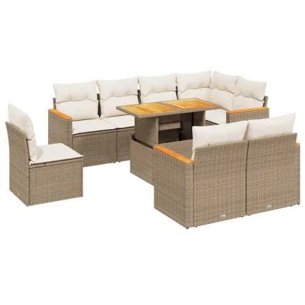 Salon de jardin avec coussins 9 pcs beige résine tressée 2