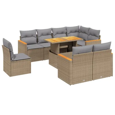 Salon de jardin avec coussins 9 pcs beige résine tressée 2