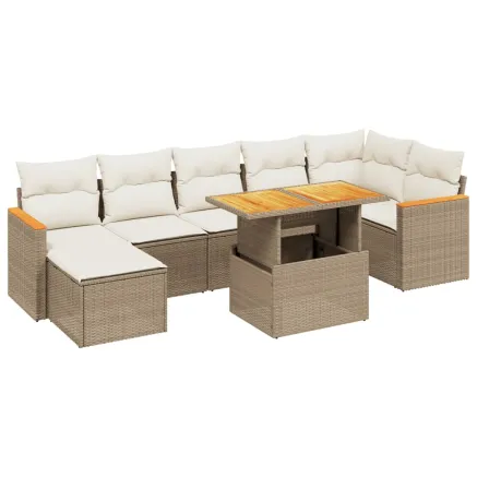 Salon de jardin avec coussins 8 pcs beige résine tressée 2