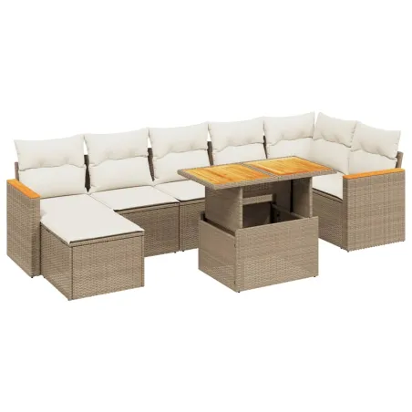 Salon de jardin avec coussins 8 pcs beige résine tressée