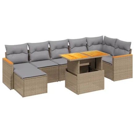 Salon de jardin avec coussins 8 pcs beige résine tressée 2