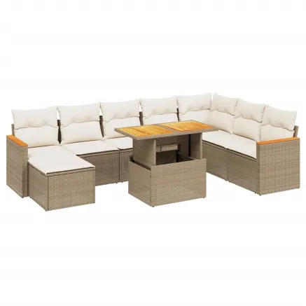 Salon de jardin avec coussins 9 pcs beige résine tressée 2