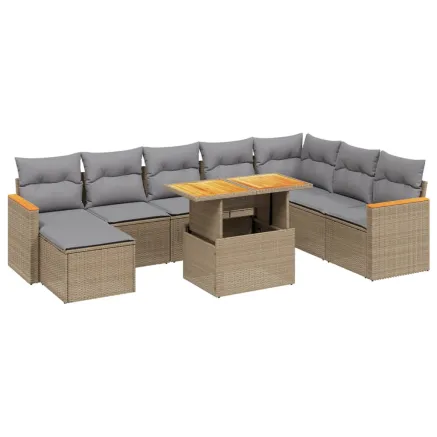 Salon de jardin avec coussins 9 pcs beige résine tressée 2