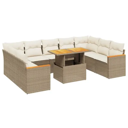 Salon de jardin avec coussins 10 pcs beige résine tressée 2
