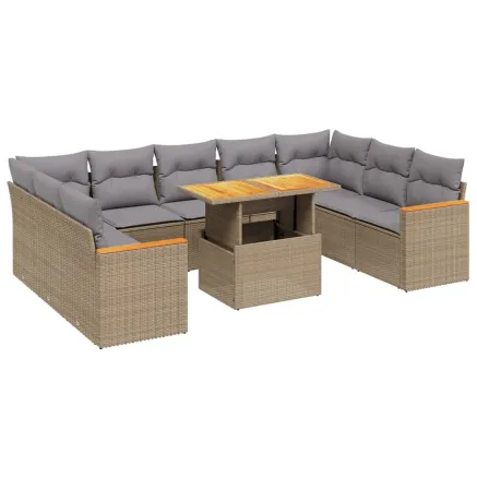 Salon de jardin avec coussins 10 pcs beige résine tressée 2