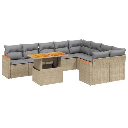 Salon de jardin avec coussins 10 pcs beige résine tressée 2