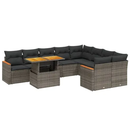 Salon de jardin avec coussins 10 pcs gris résine tressée 2