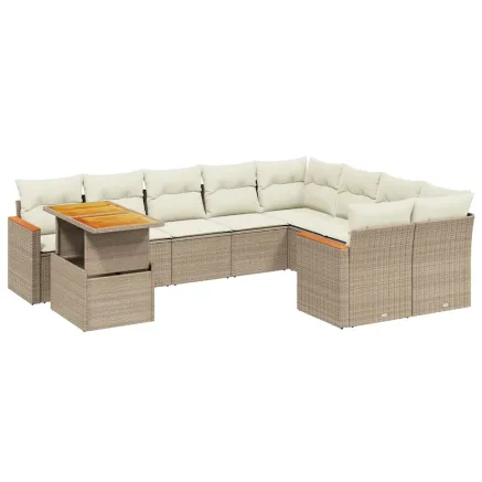 Salon de jardin avec coussins 10 pcs beige résine tressée 2