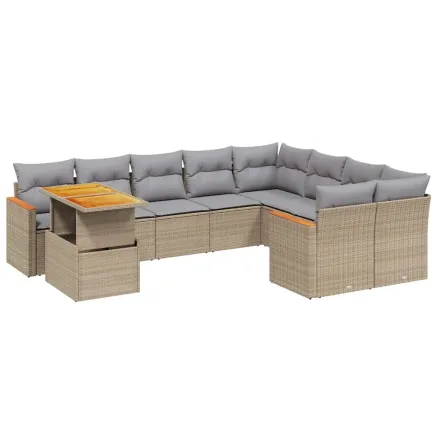 Salon de jardin avec coussins 10 pcs beige résine tressée 2
