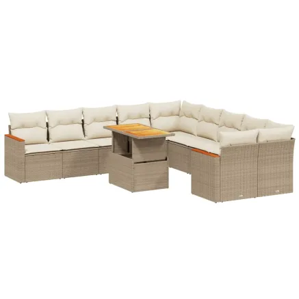 Salon de jardin 11 pcs avec coussins beige résine tressée 2