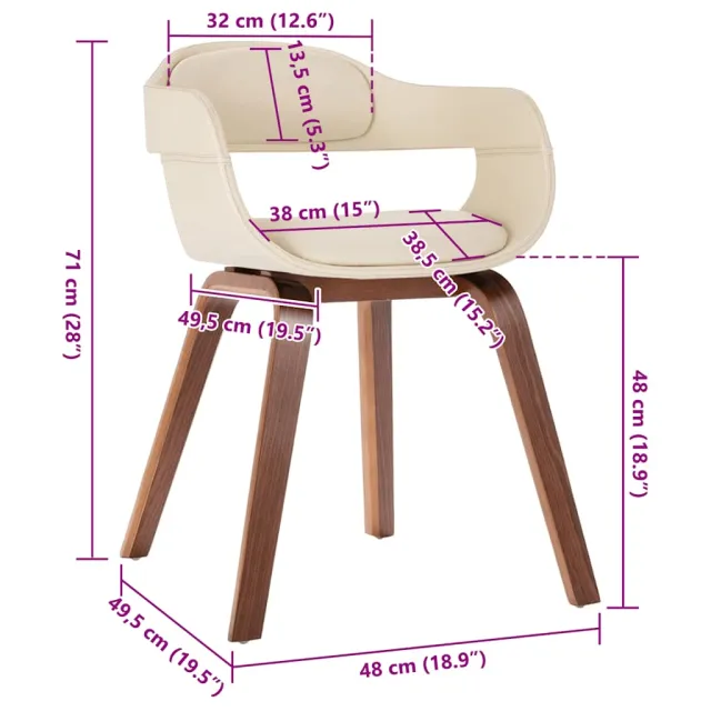 Chaise de salle à manger Blanc Bois courbé et similicuir