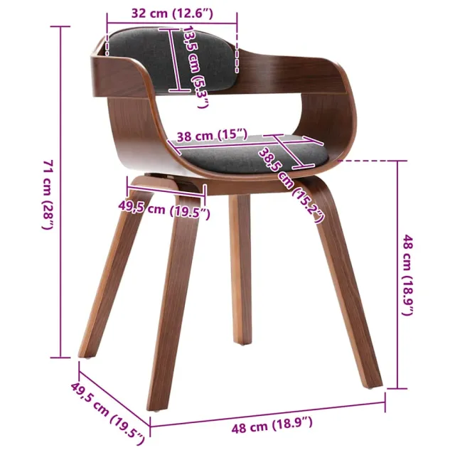 Chaise de salle à manger Gris foncé Bois courbé et tissu