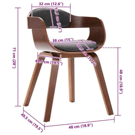 Chaise de salle à manger Gris foncé Bois courbé et tissu