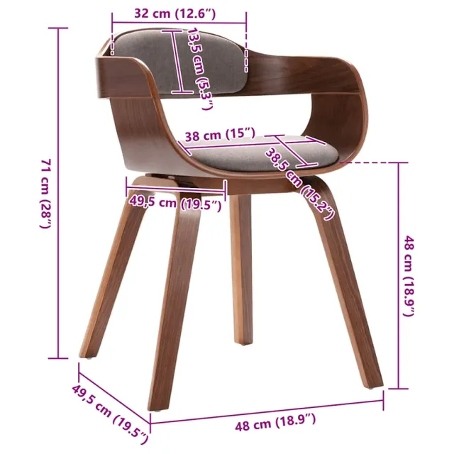 Chaise de salle à manger Taupe Bois courbé et tissu
