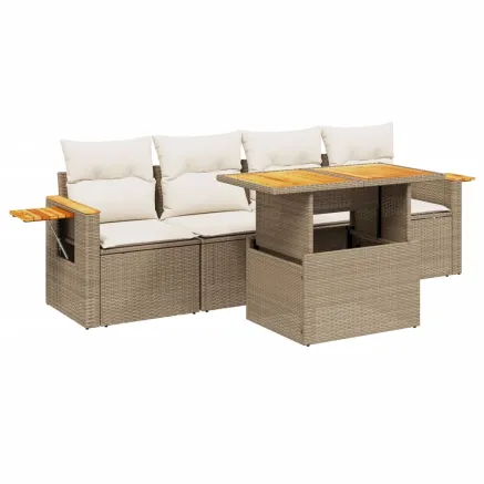 Salon de jardin avec coussins 5 pcs beige résine tressée 2