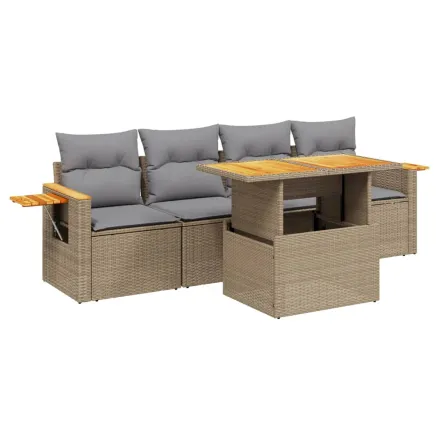 Salon de jardin avec coussins 5 pcs beige résine tressée 2