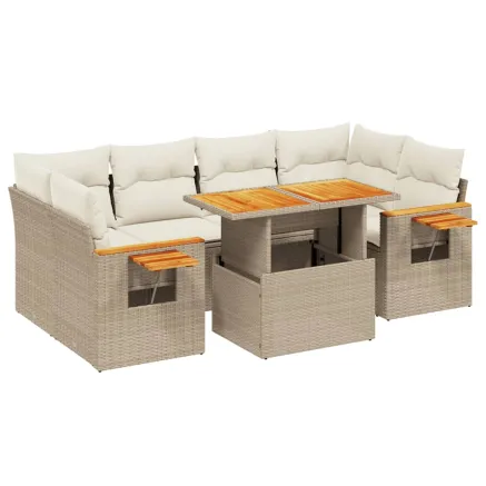 Salon de jardin avec coussins 7 pcs beige résine tressée 2