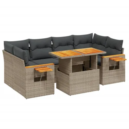 Salon de jardin avec coussins 7 pcs gris résine tressée 2