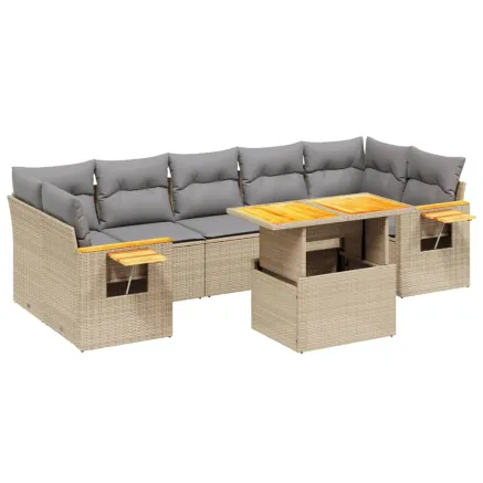 Salon de jardin avec coussins 8 pcs beige résine tressée 2