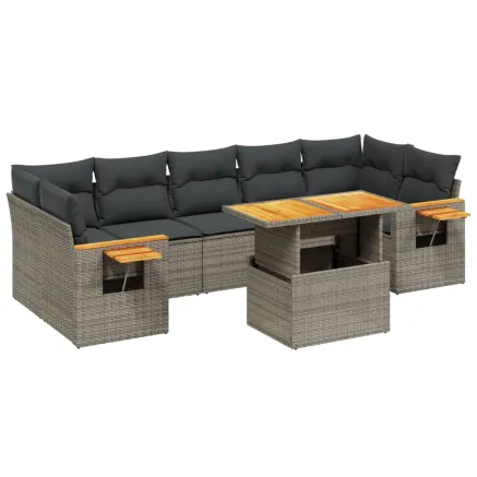 Salon de jardin 8 pcs avec coussins gris résine tressée 2