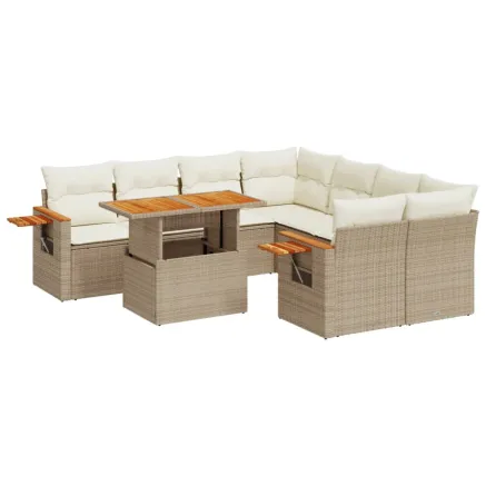 Salon de jardin avec coussins 9 pcs beige résine tressée 2